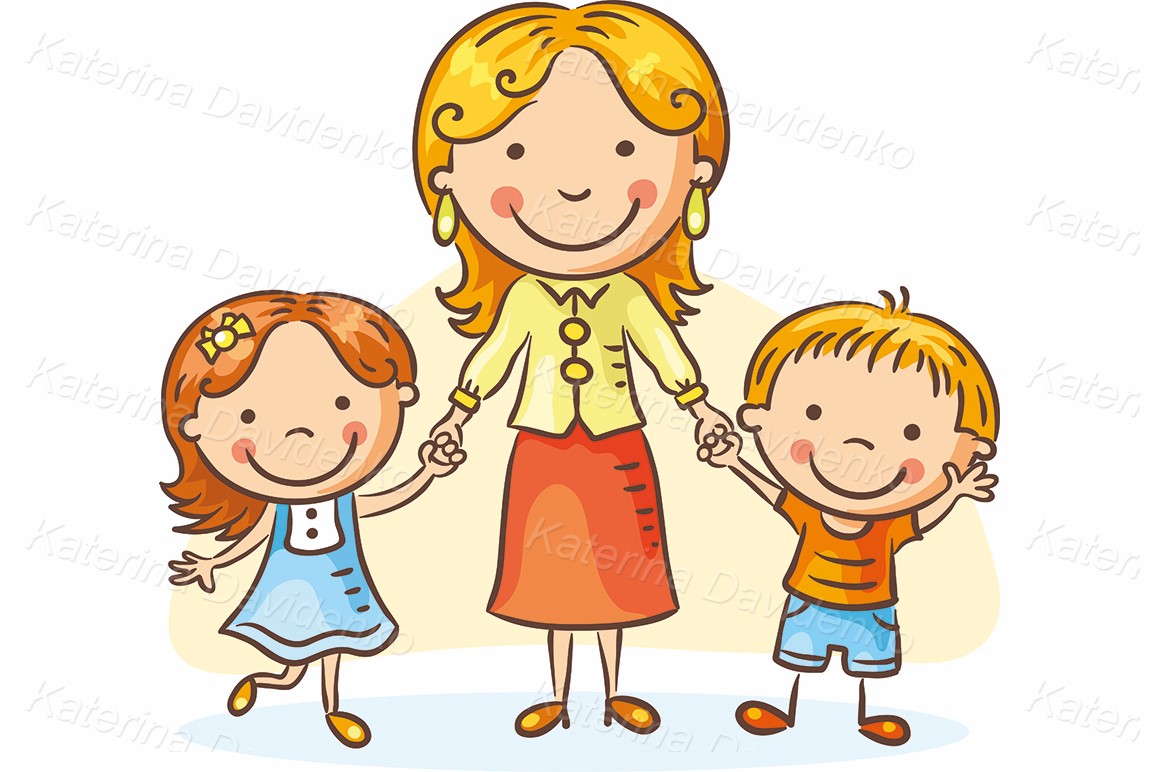 Cartoon family clipart mother with kids