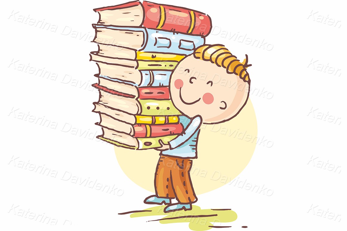 Illustration child with books clipart for download
