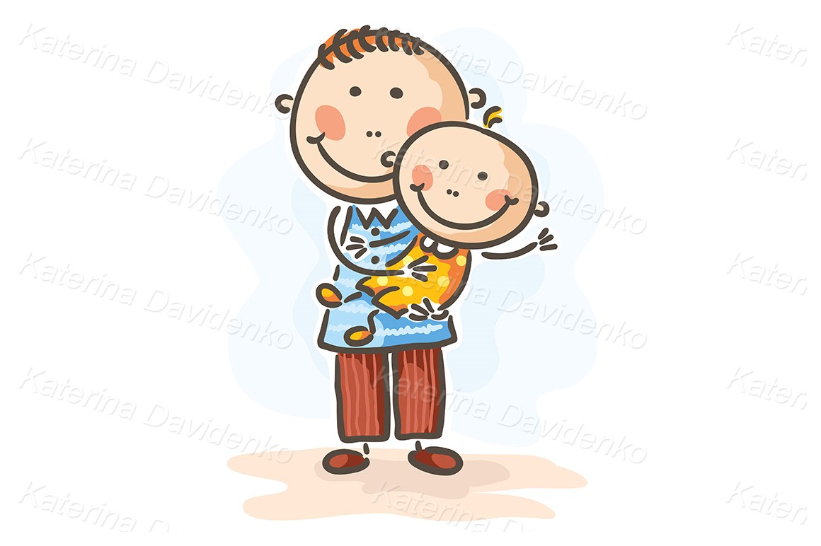 Family clipart, doodle father holding his son