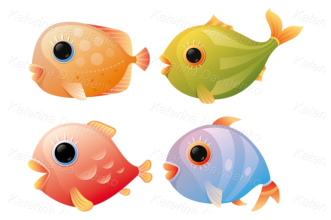 Cartoon tropical fishes, svg png pdf images