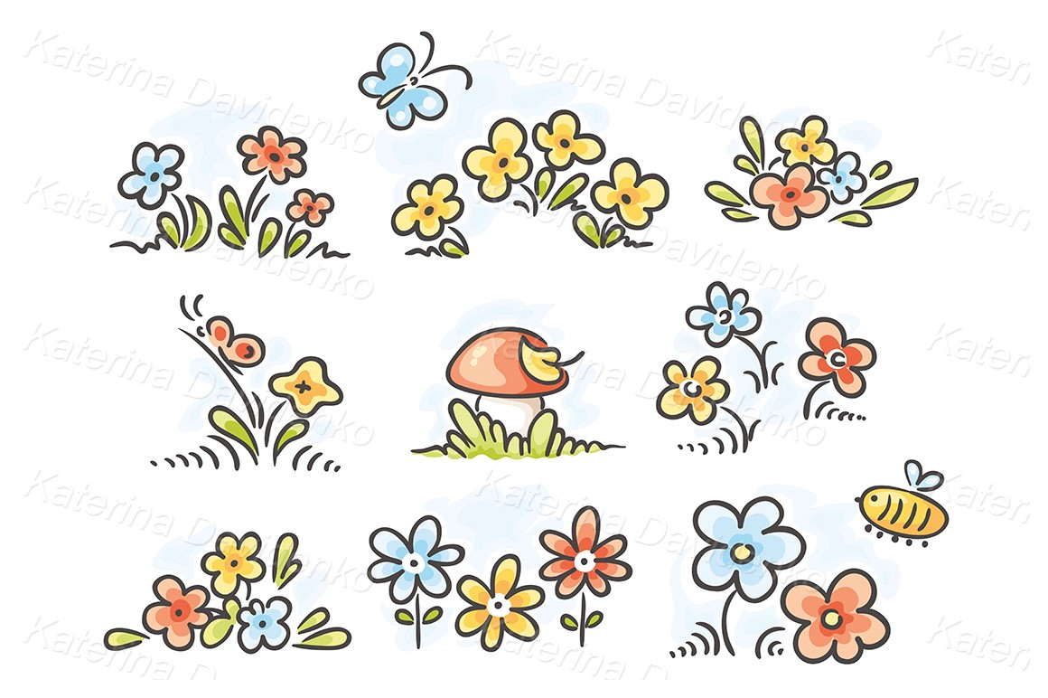Vector hand drawn doodle cartoon floral design elements