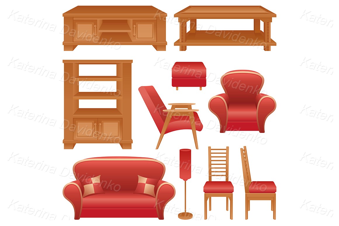 Furniture for a living-room doodle vintage interior vector isolated