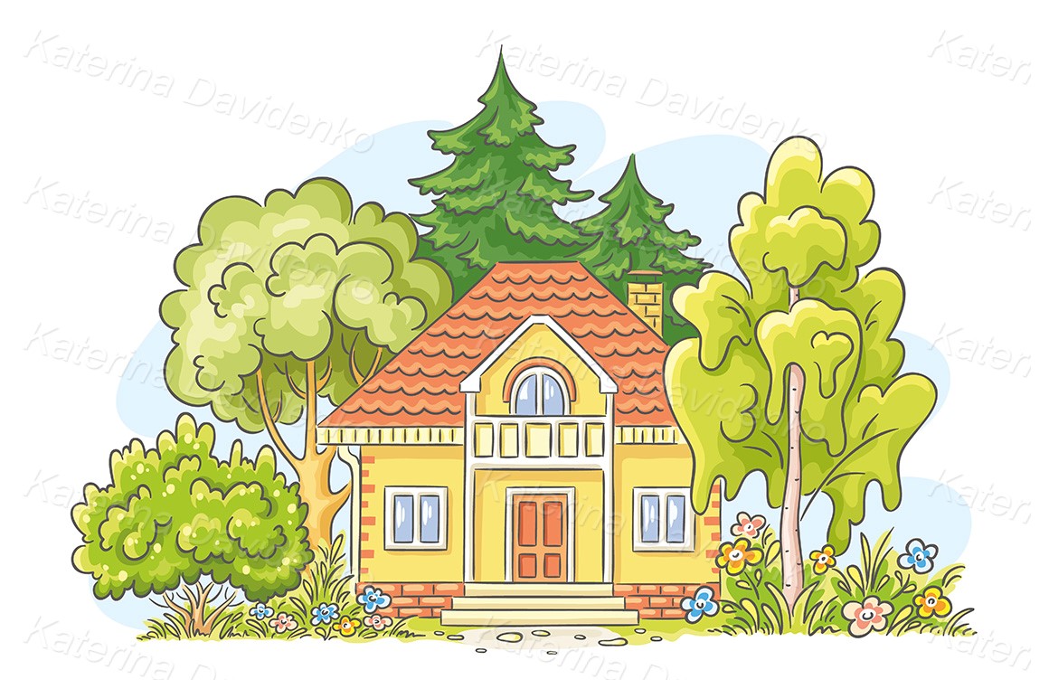 Cartoon house garden landscape image