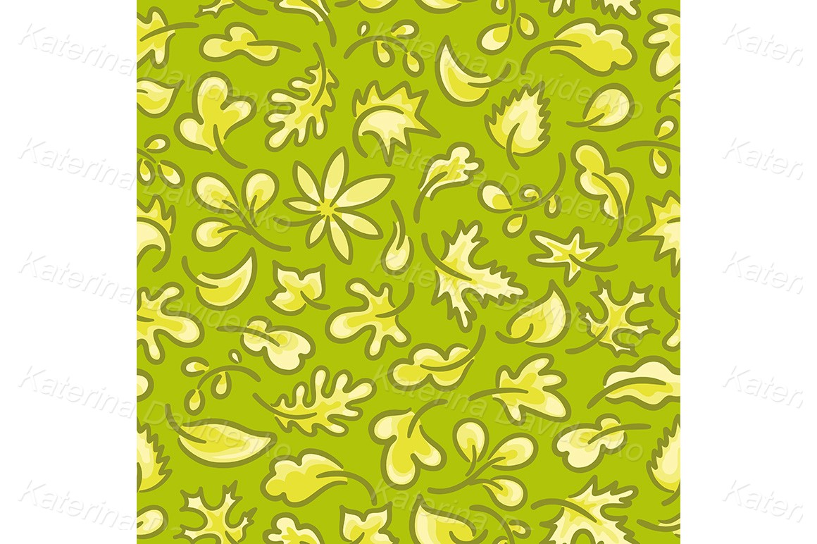 Seamless pattern with leaves, plant, nature. Doodle hand drawn illustration