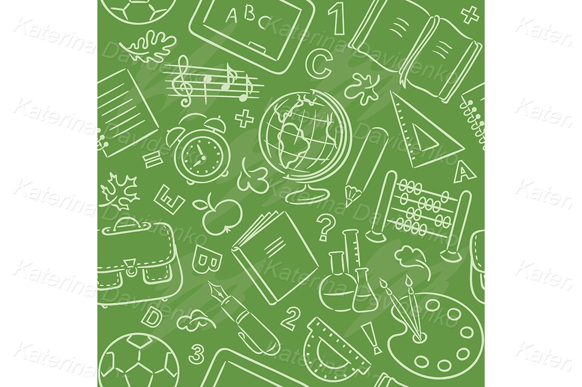 Seamless pattern with school things. Doodle hand drawn vector illustration