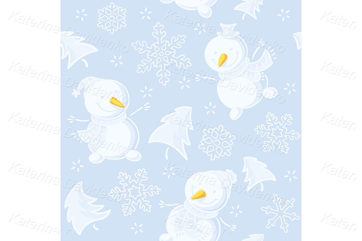 Seamless blue pattern with snowmen. Christmas design element clipart