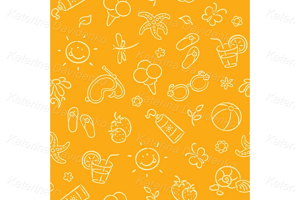 Seamless pattern with summer things. Hand drawn image pdf png svg