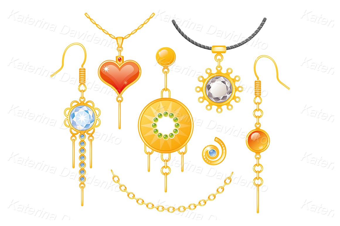 Set of earrings and necklaces vector illustration