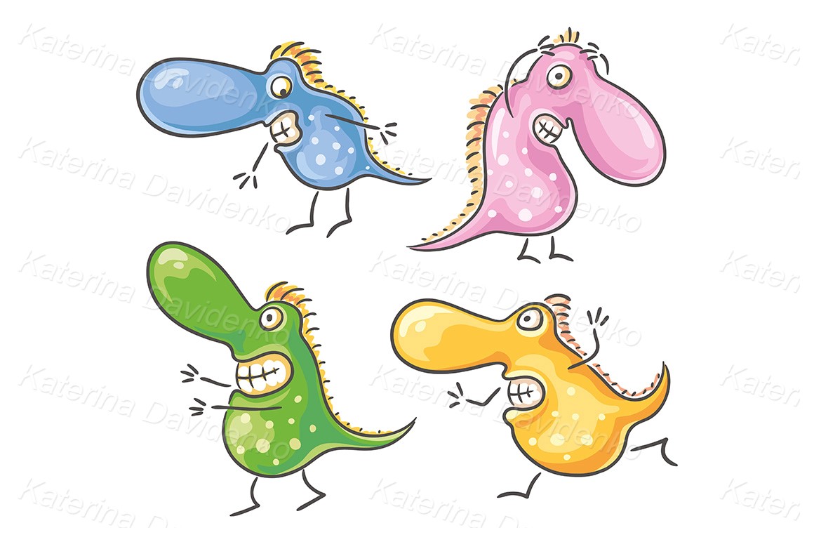 Cartoon cute scared monsters or germs image set clipart