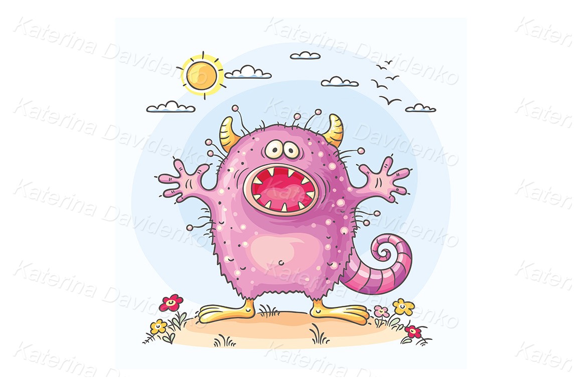 Childs drawing scaring cartoon monster image svg pdf