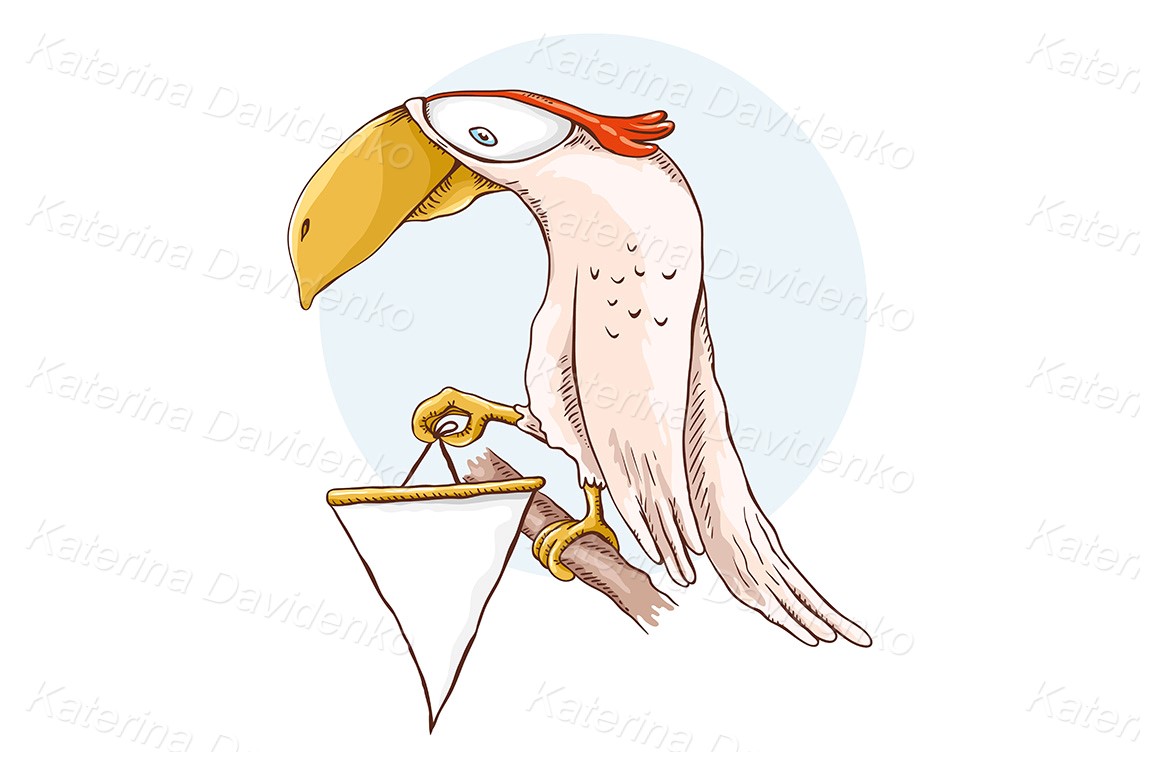 Cartoon cute parrot holding a blank banner, copy space