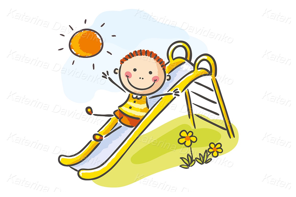 Stick boy image slide. Doodle kid at the playground clipart
