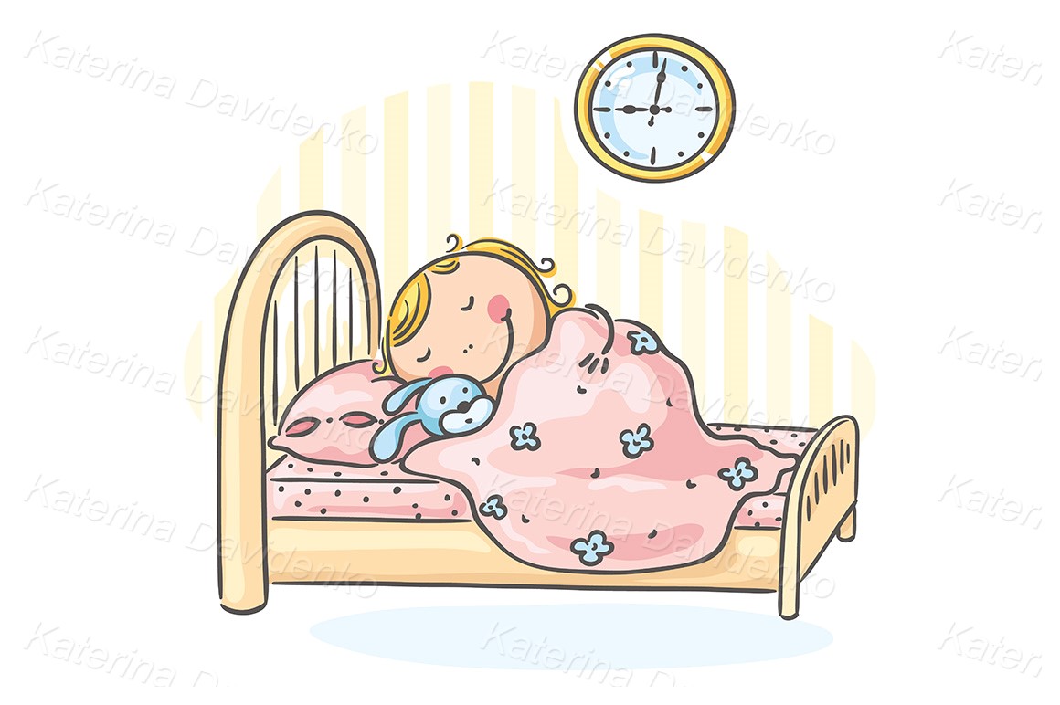 Cartoon child sleeping in her bed, svg pdf jpeg image
