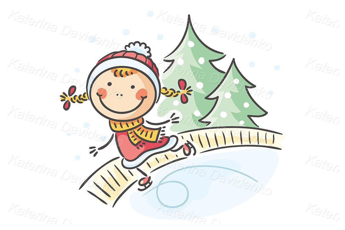 Happy doodle kid svg pdf. Drawn girl winter skating