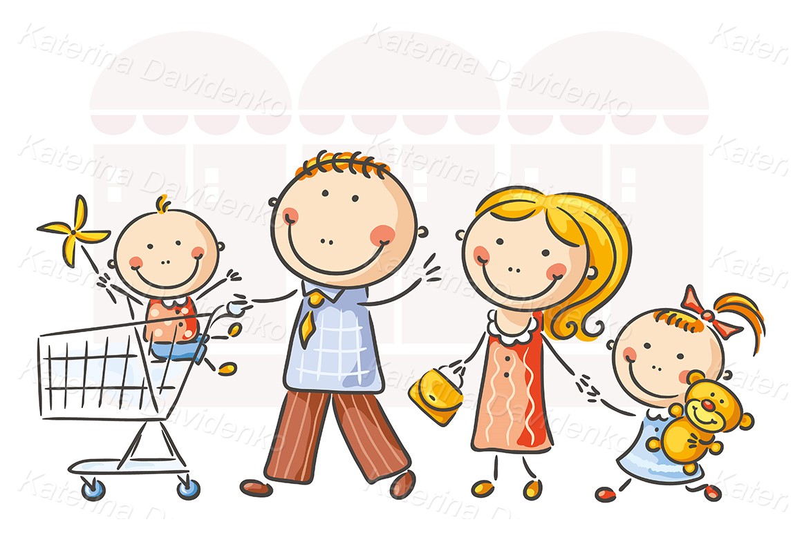 Hand drawn doodle family shopping clipart stock image