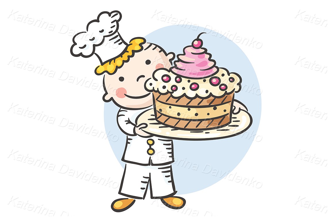 Child's drawing cartoon cute cook with cake image svg pdf
