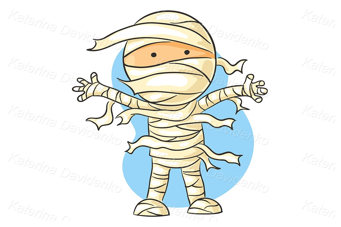 Scaring cartoon mummy, Halloween costume. Child's drawing image svg png pdf  jpeg
