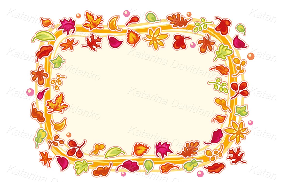 Drawing vector illustration. Autumn leaves frame