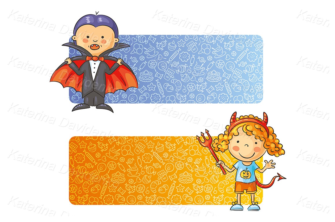 Child's drawing cartoon Halloween kids banners, Halloween costume svg pdf