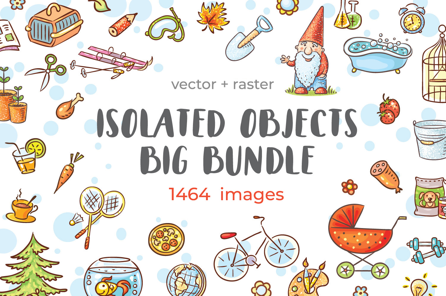 Bundle vector stock illustration. Set of isolated cartoon objects clipart