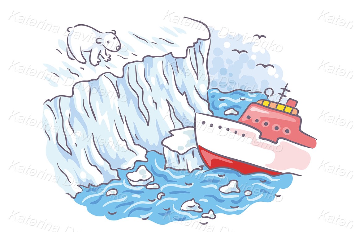 Drawing cartoon icebreaker, Arctic clipart