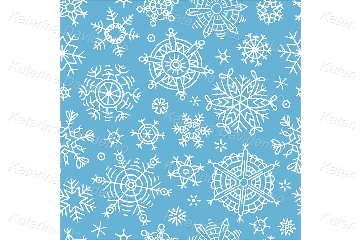 Seamless pattern with hand drawn snowflakes