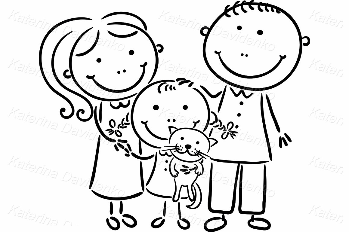 Cartoon doodle family with daughter