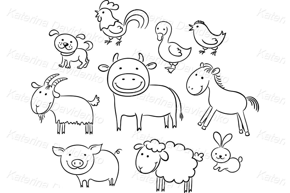 Cartoon farm animals set