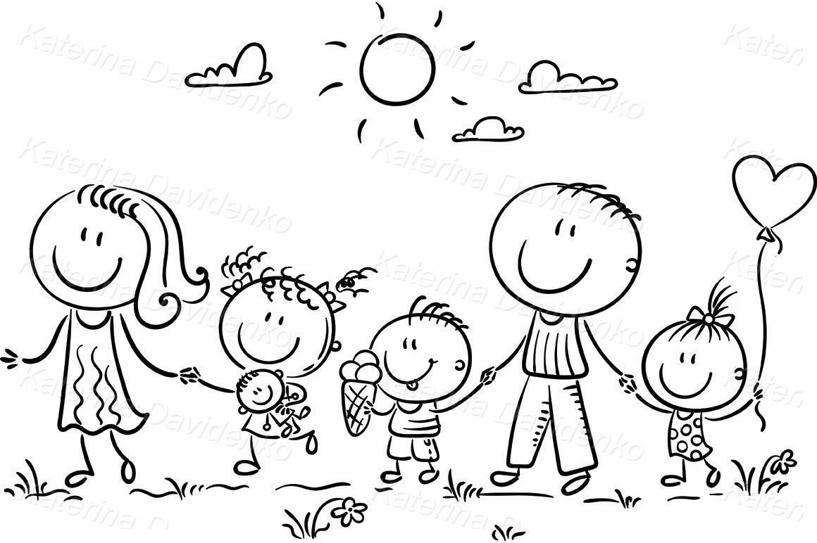 Happy family with three children walking outdoors