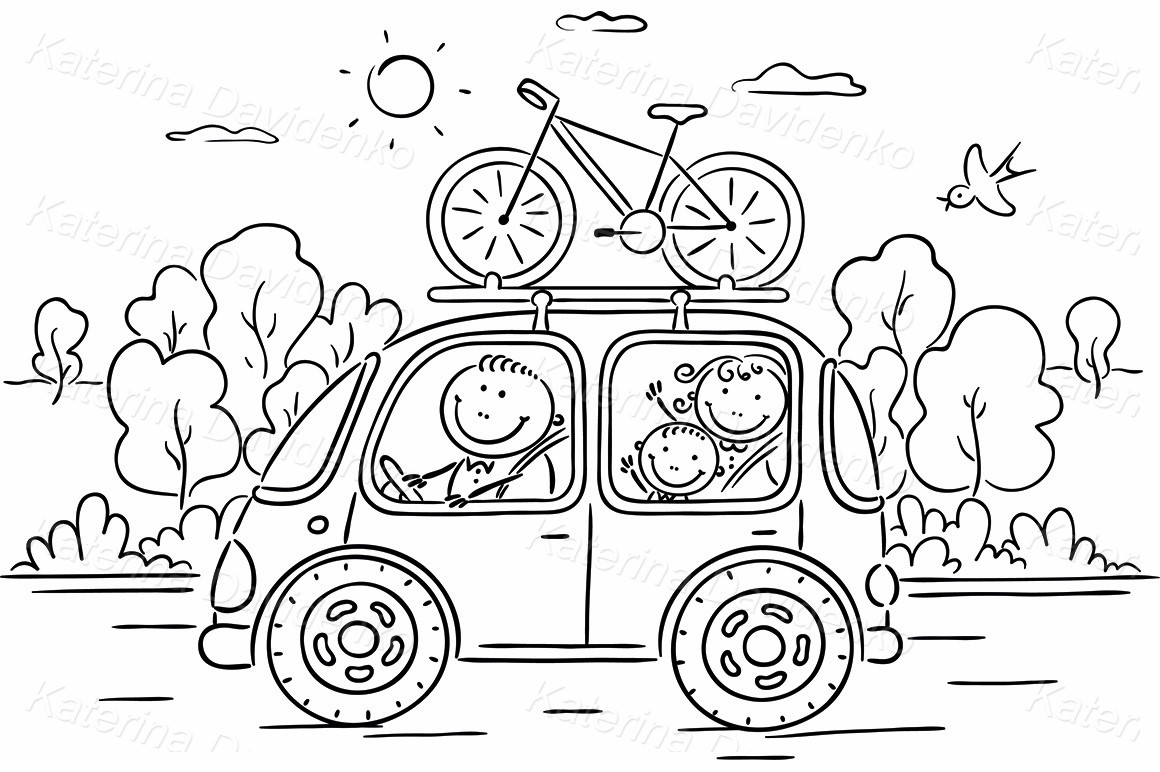 Family travelling by car