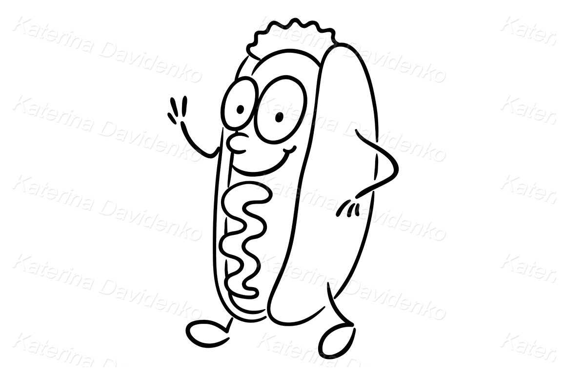 hot dog clipart noir et blanc